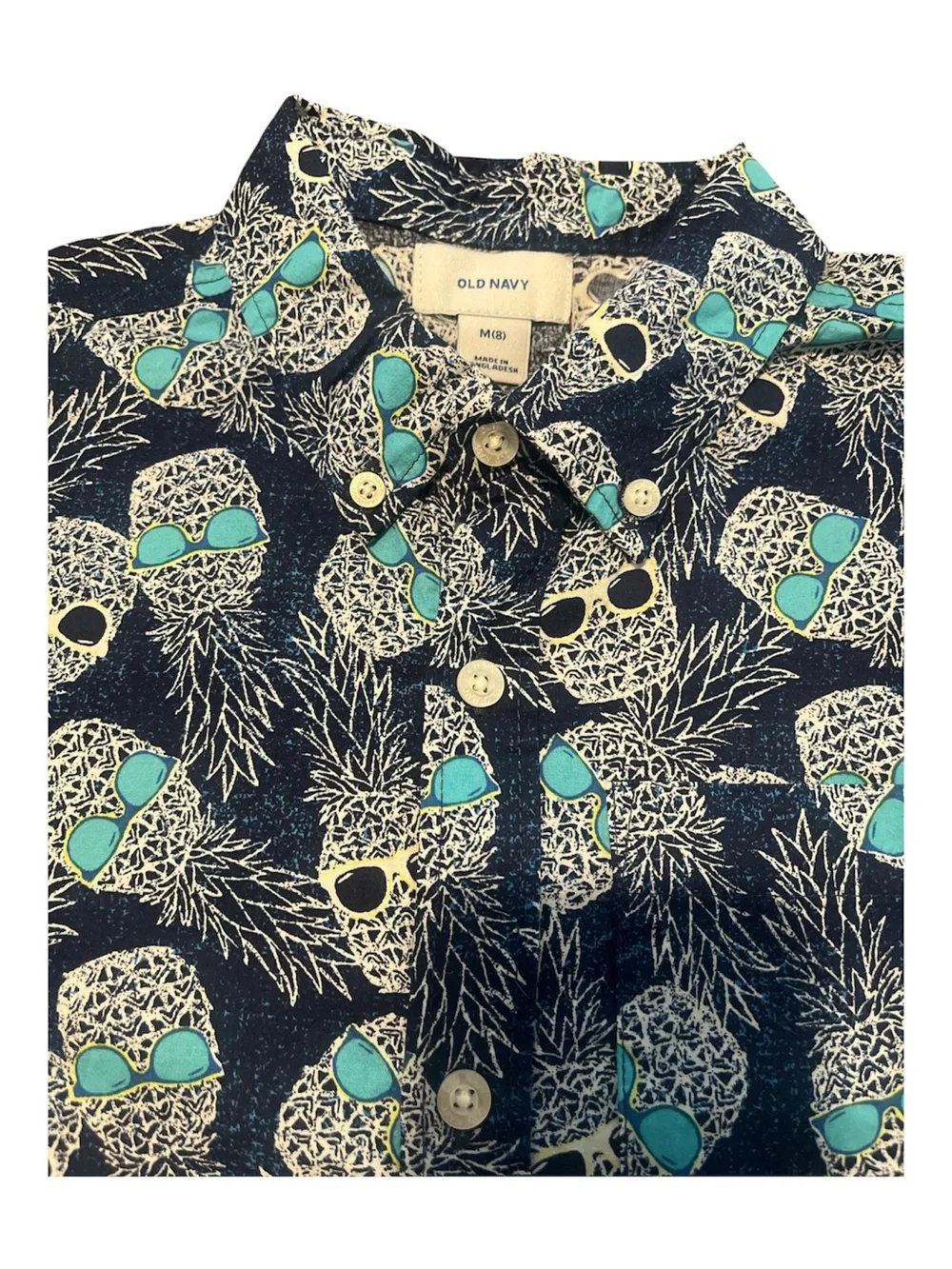 Navy Pineapple/Sunglasses Print Short-Sleeve Button Down Shirt